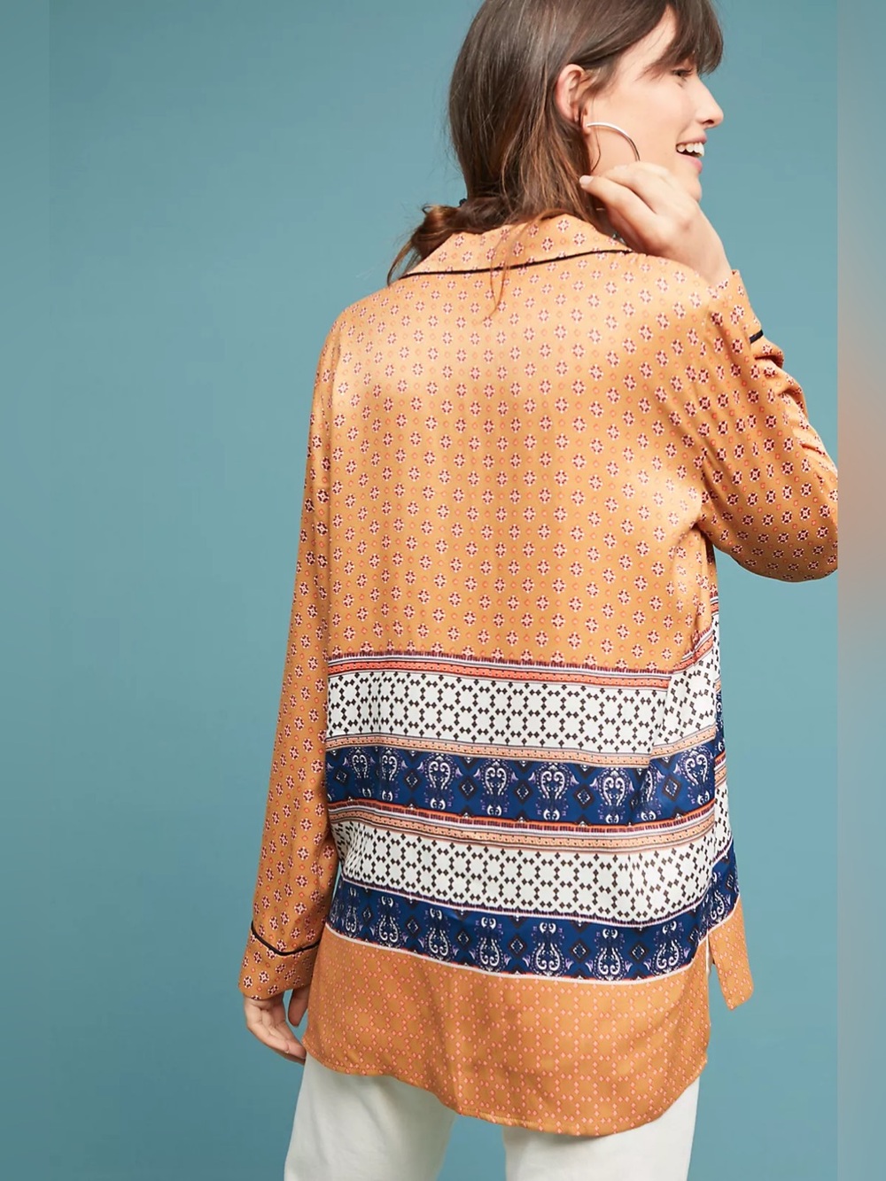 Anthropologie Second Female Vavara Pajama-style Shirt Geometric Paisley Print S - Picture 3 of 13